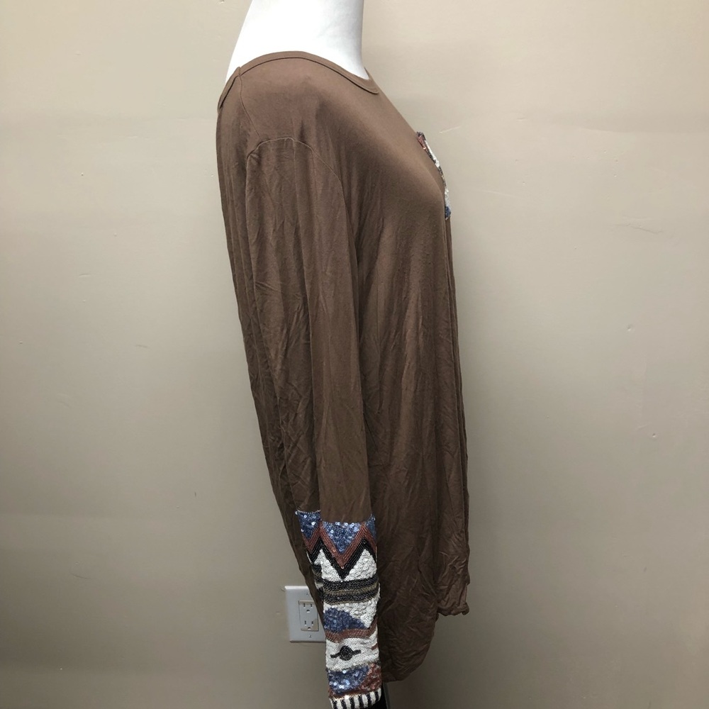 JODIFL Sequin Long Sleeve Brown Blouse Size Large - Picture 4 of 8